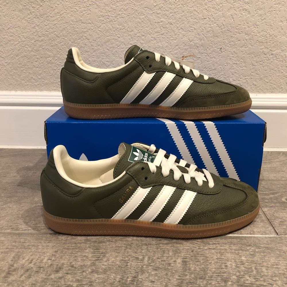 New Adidas Samba OG Sneakers Khaki Gum JR0890 Leather Men’s Shoes Size 9 - Picture 5 of 8